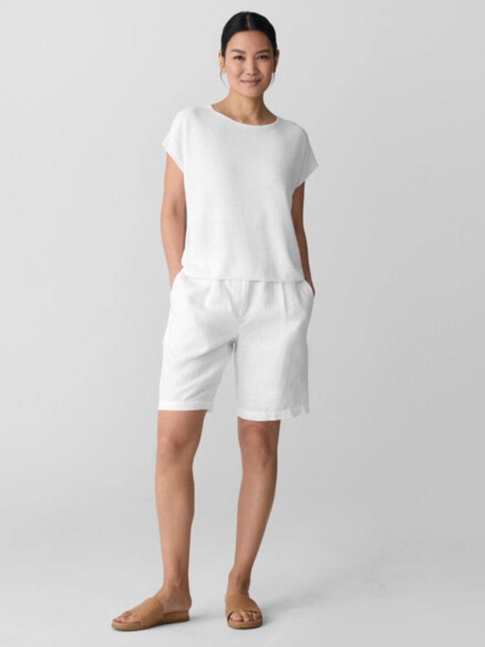 Eileen Fisher Organic Linen Cotton Square Top, 1X White